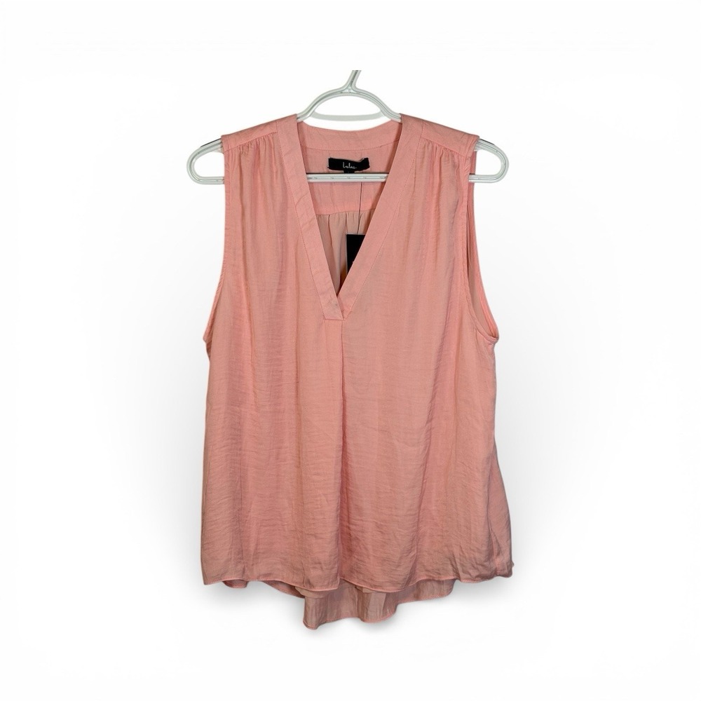 Lulus Sleeveless V Neck Blouse Peach Crinkle Texture Women Size L NWT